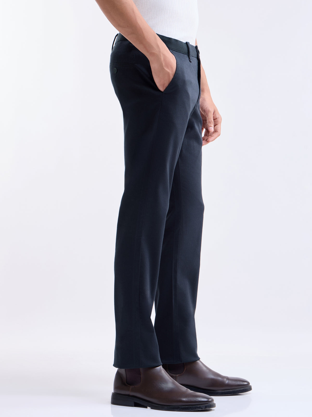 Solid Slim Fit Trousers - Dark Navy t4option_7