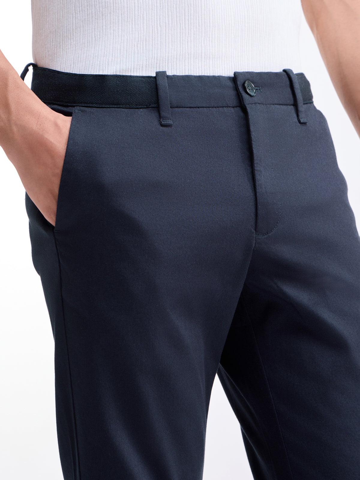 Solid Slim Fit Trousers - Dark Navy t4option_7