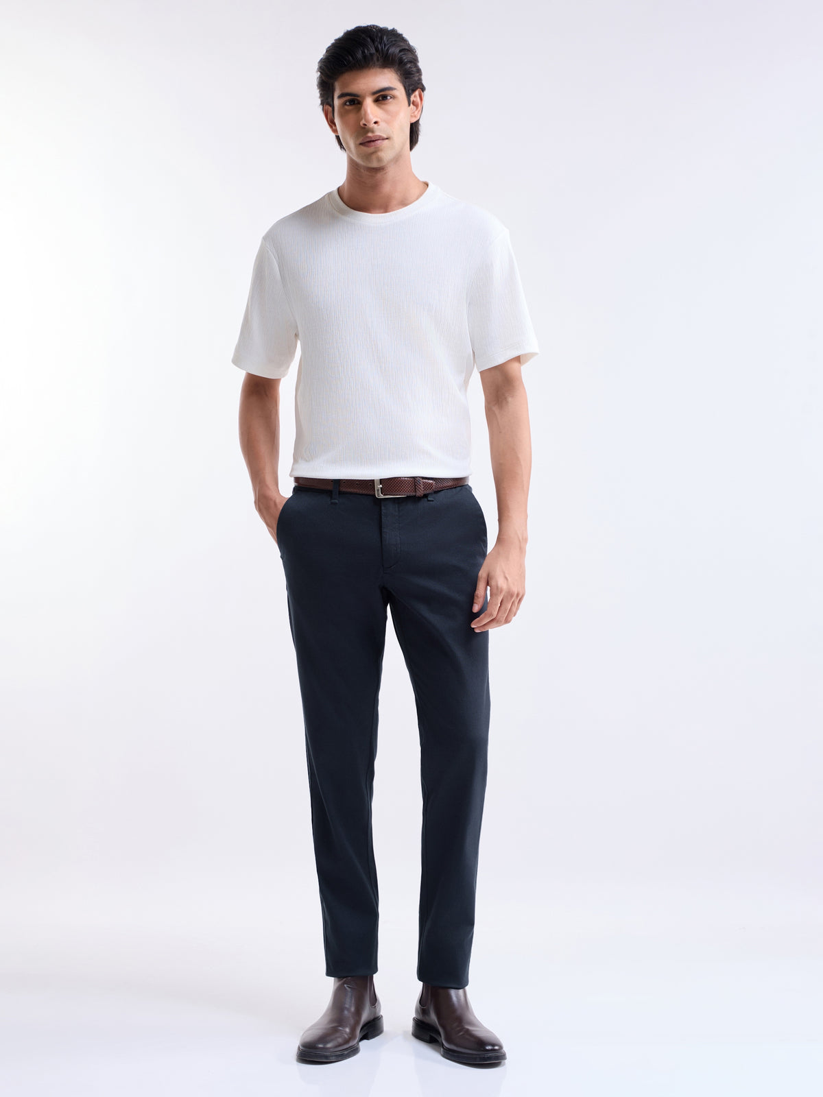 Solid Slim Fit Trousers - Dark Navy t4option_7