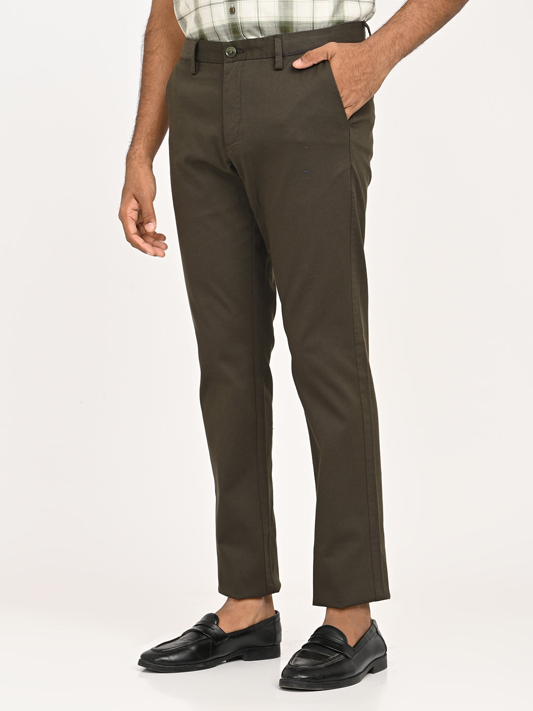 Solid Slim Fit Trousers - Dark Olive t4option_2