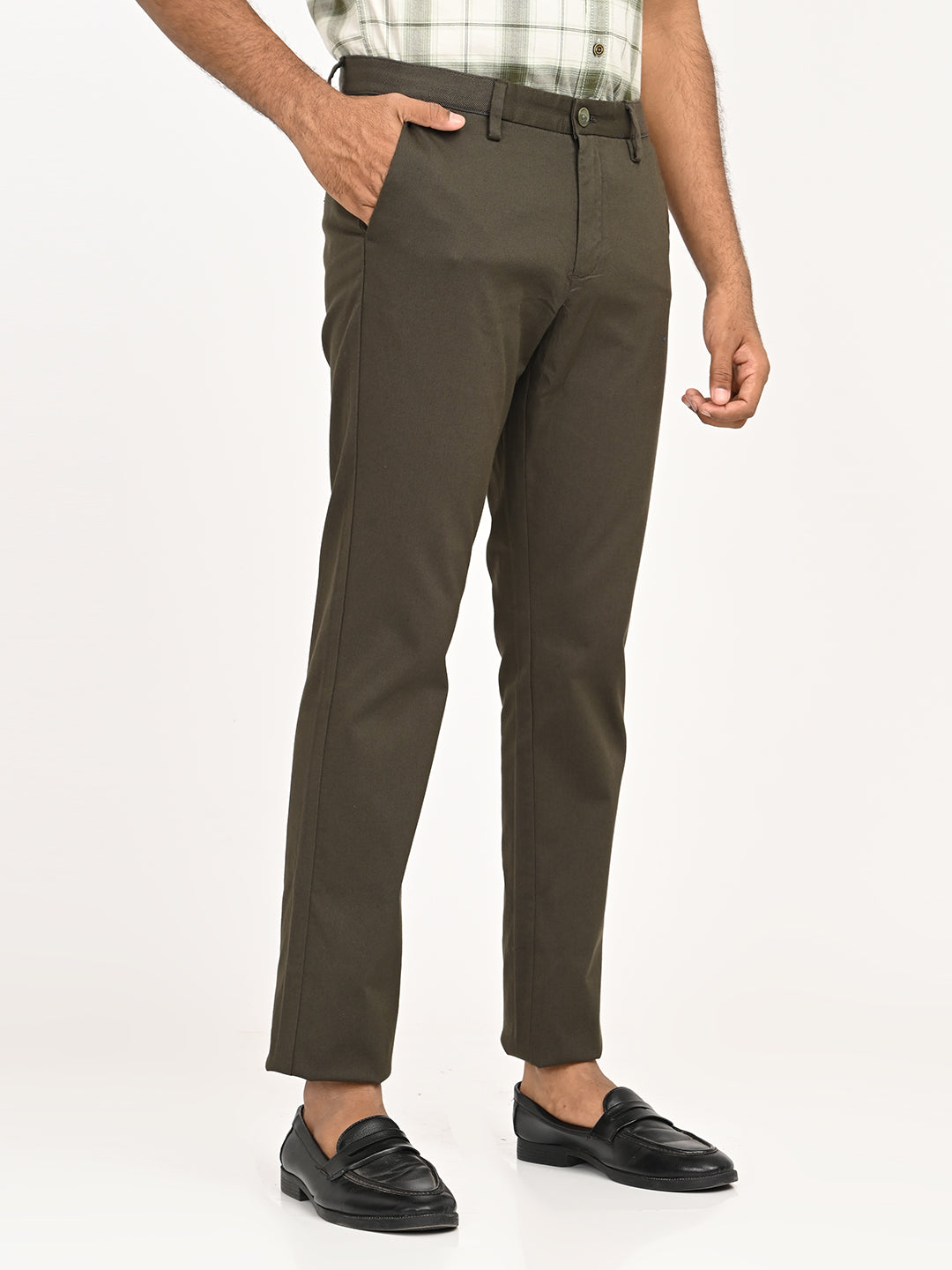 Solid Slim Fit Trousers - Dark Olive t4option_2