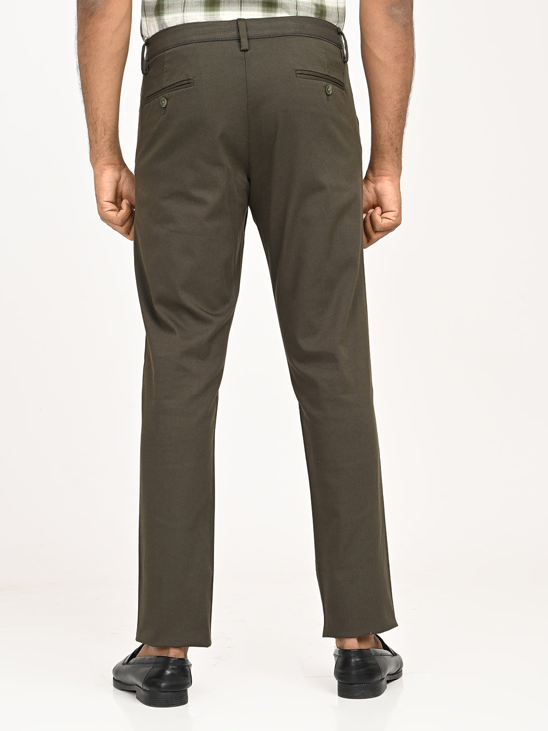 Solid Slim Fit Trousers - Dark Olive t4option_2