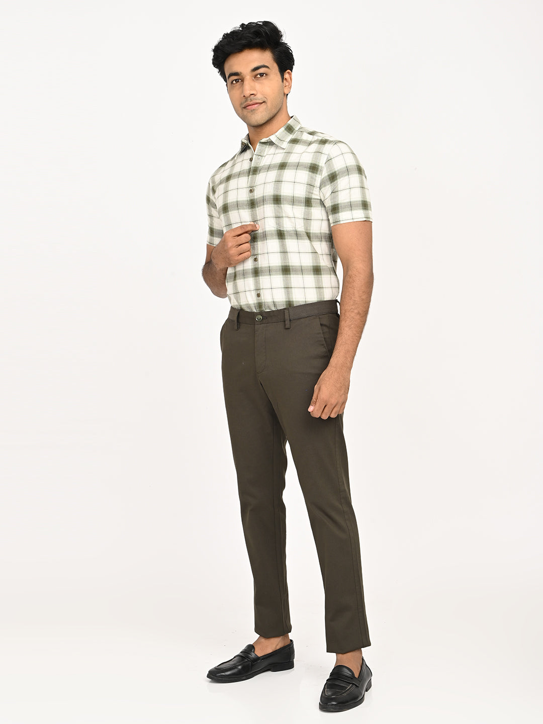 Solid Slim Fit Trousers - Dark Olive t4option_2