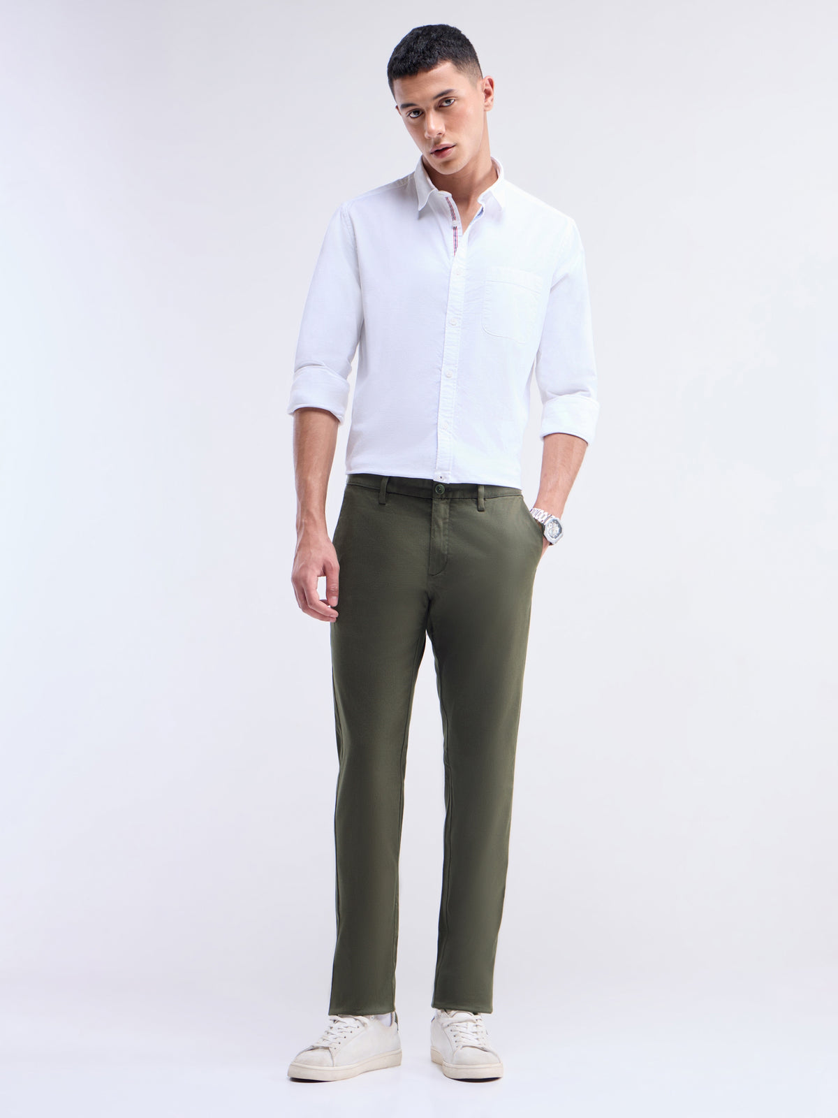 Solid Slim Fit Trousers - Dark Olive t4option_2