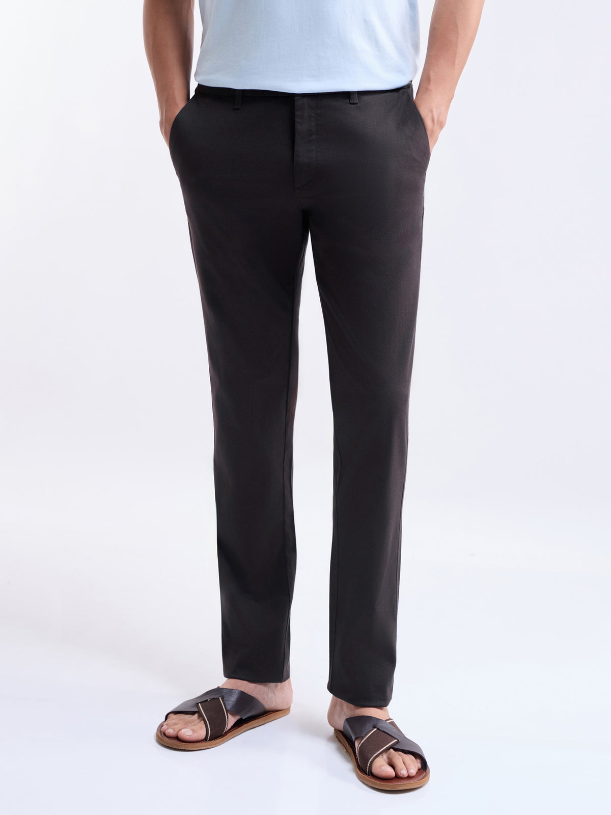Solid Slim Fit Trousers - Dark Choco t4option_1