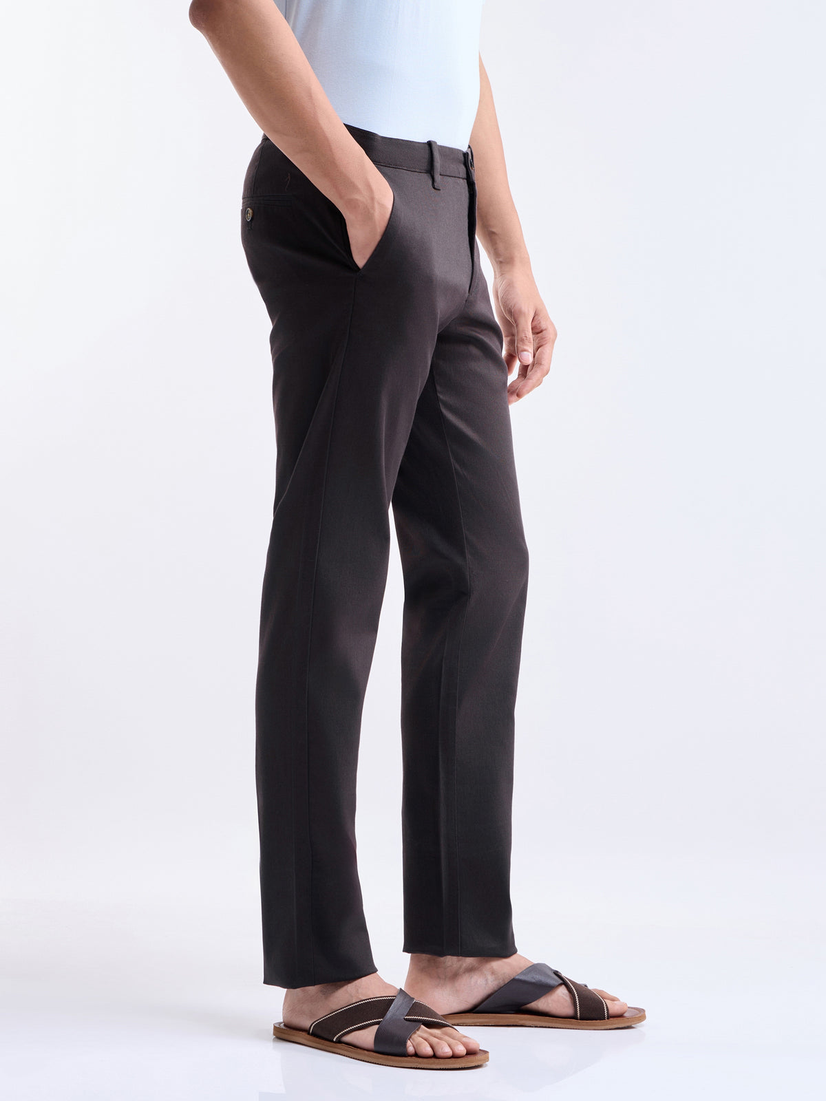 Solid Slim Fit Trousers - Dark Choco t4option_1