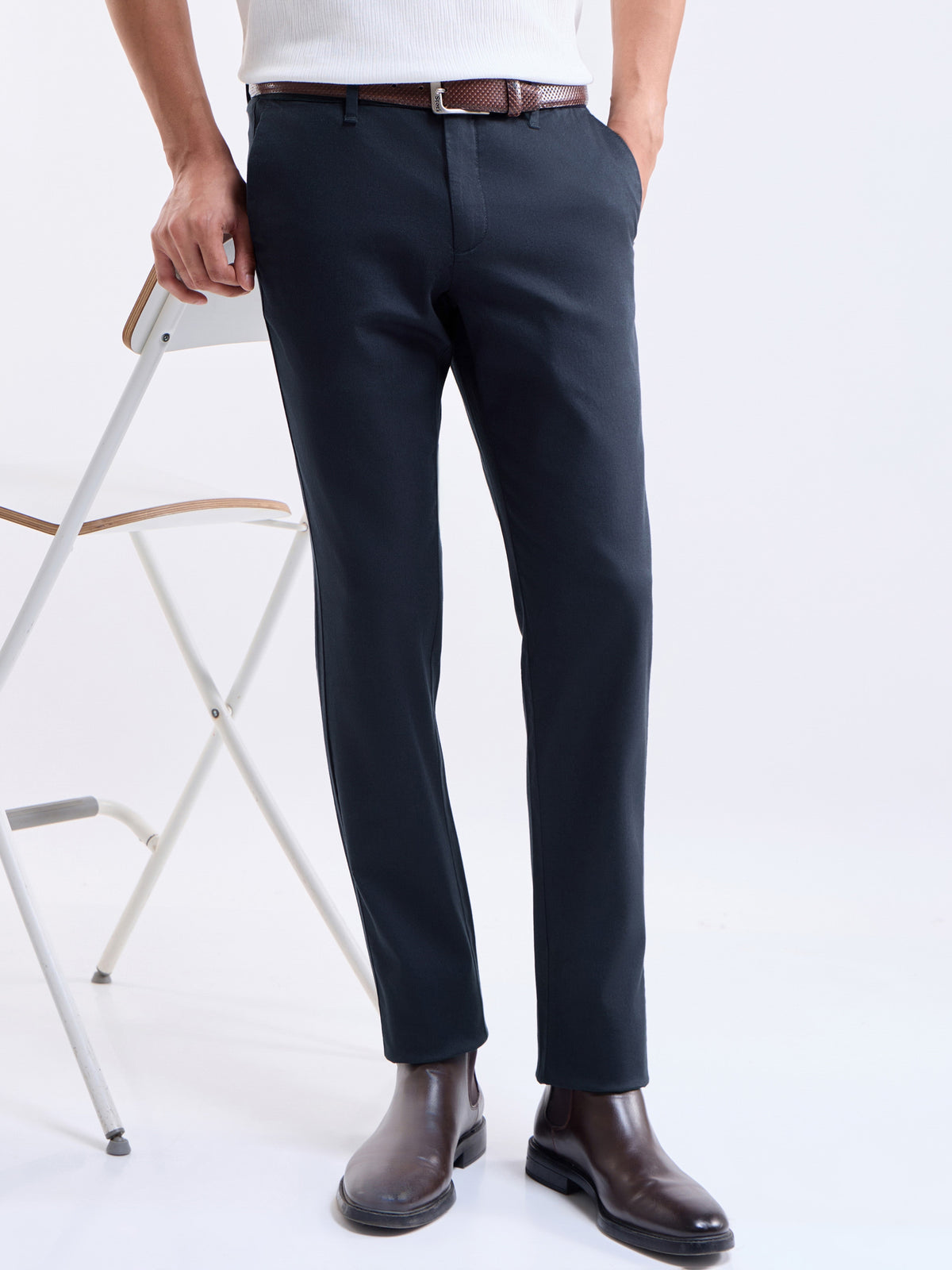 Solid Slim Fit Trousers - Dark Navy t4option_7