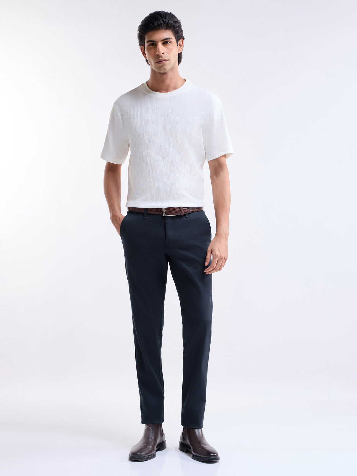 Solid Slim Fit Trousers - Dark Navy t4option_7