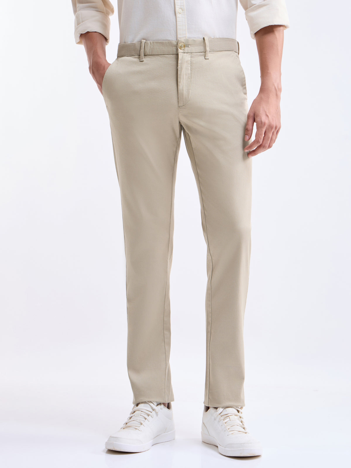 Solid Slim Fit Trousers - Lt Khaki t4option_8