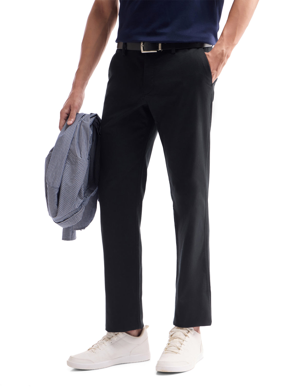 Solid Regular Fit Trousers - Black t4option_1