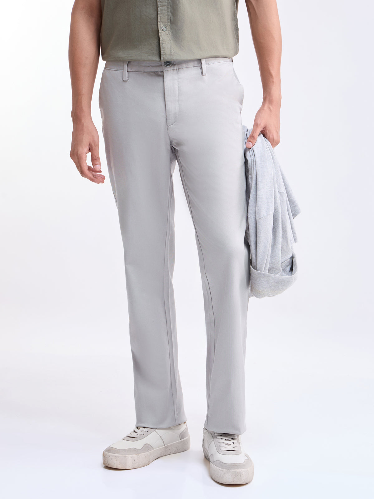 Solid Regular Fit Trousers - Cement t4option_4