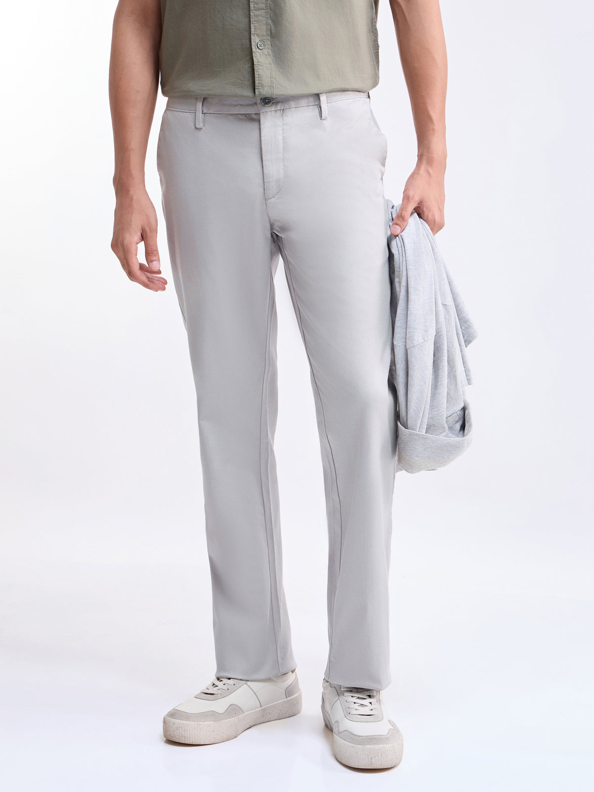 Solid Regular Fit Trousers - Cement t4option_4
