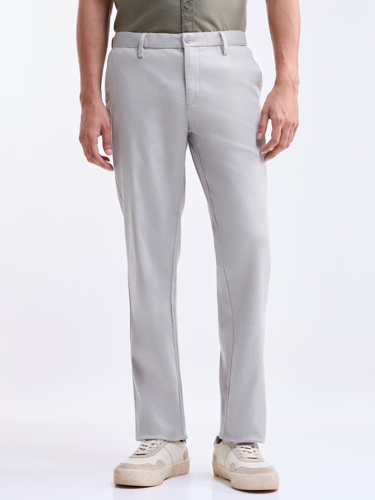 Solid Regular Fit Trousers - Cement t4option_4