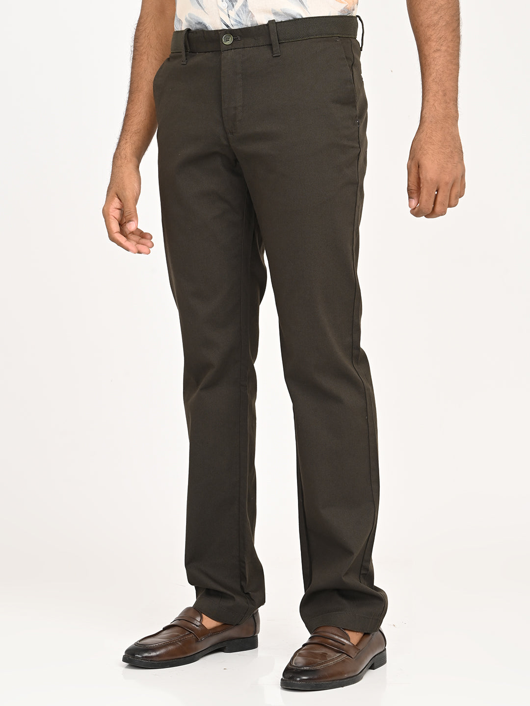 Solid Regular Fit Trousers - Dark Olive t4option_3
