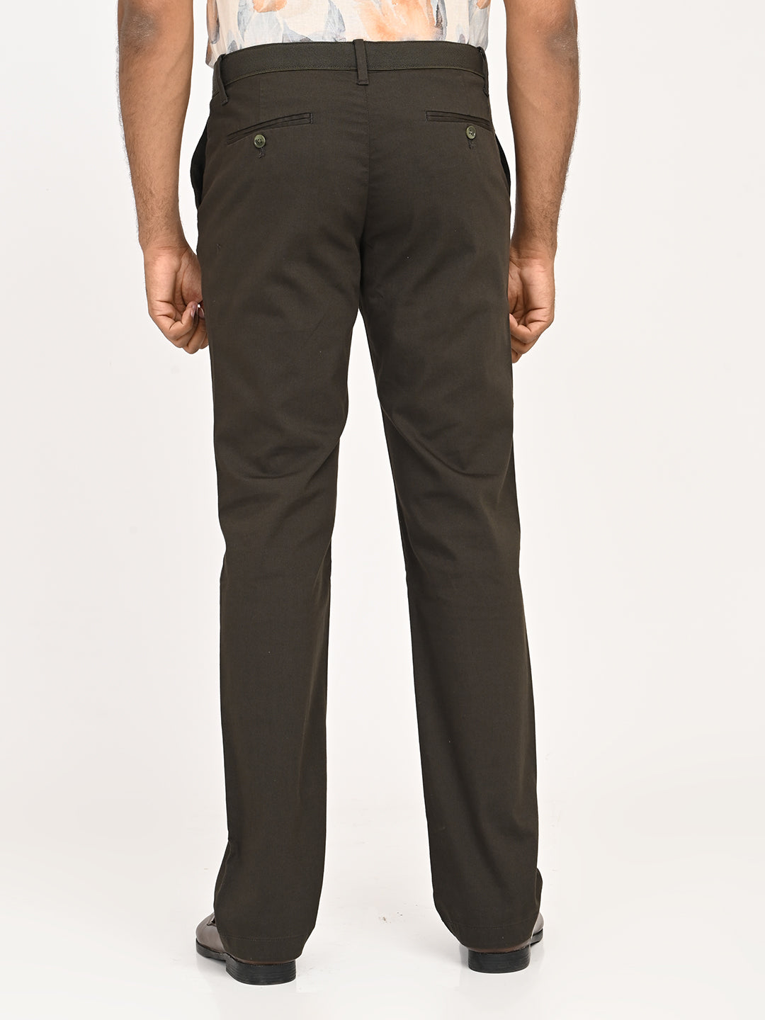 Solid Regular Fit Trousers - Dark Olive t4option_3