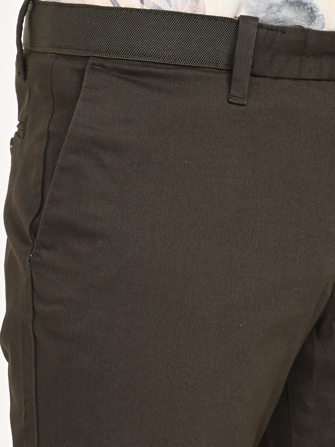 Solid Regular Fit Trousers - Dark Olive t4option_3