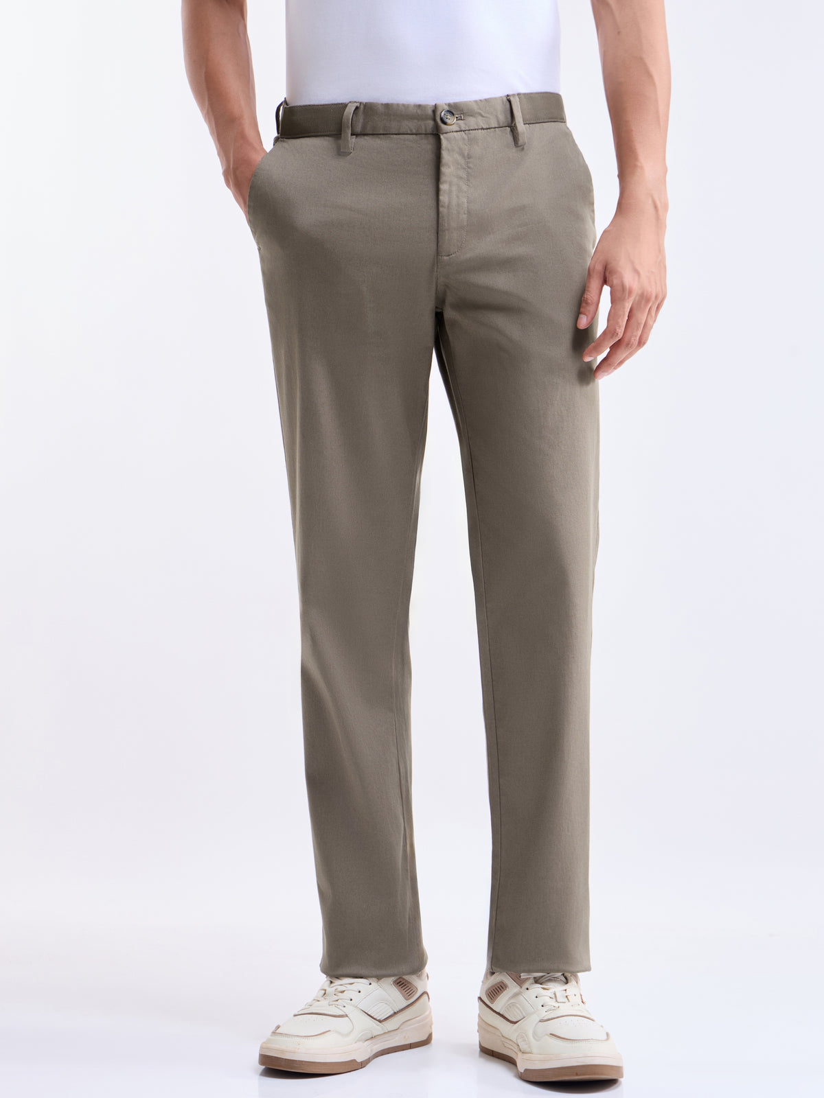 Solid Regular Fit Trousers - Lt Brown t4option_0