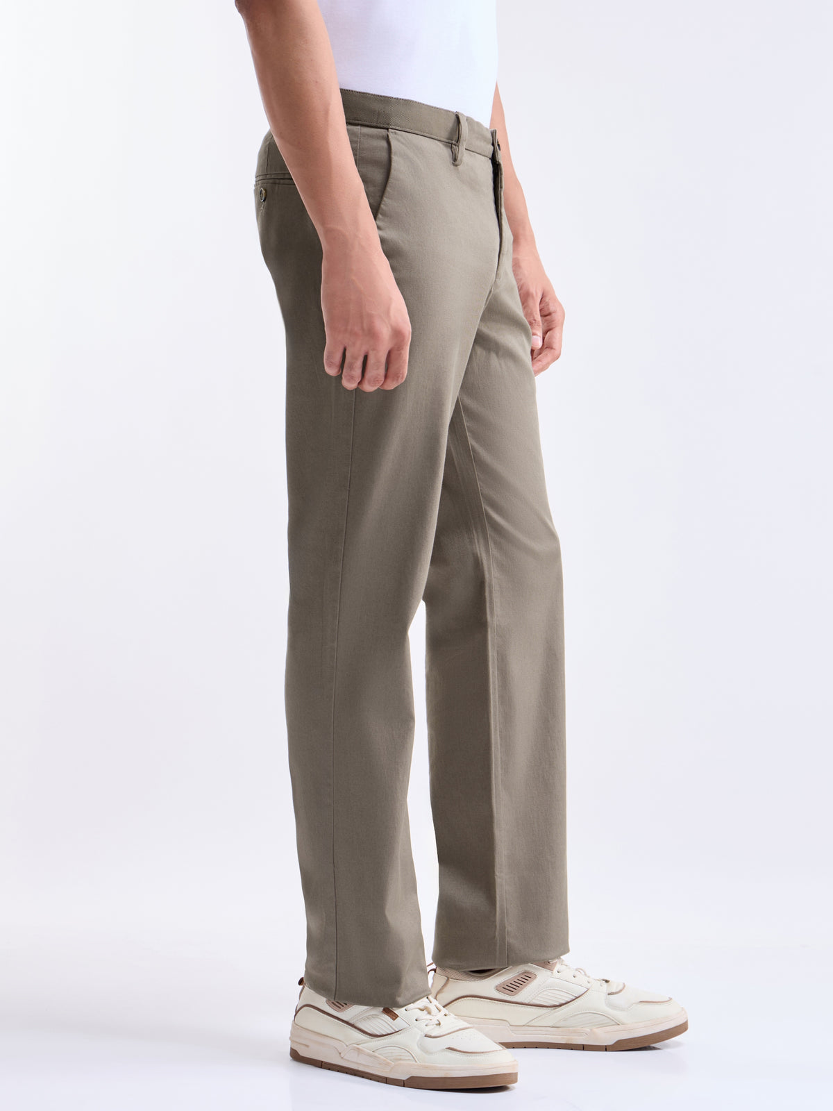 Solid Regular Fit Trousers - Lt Brown t4option_0