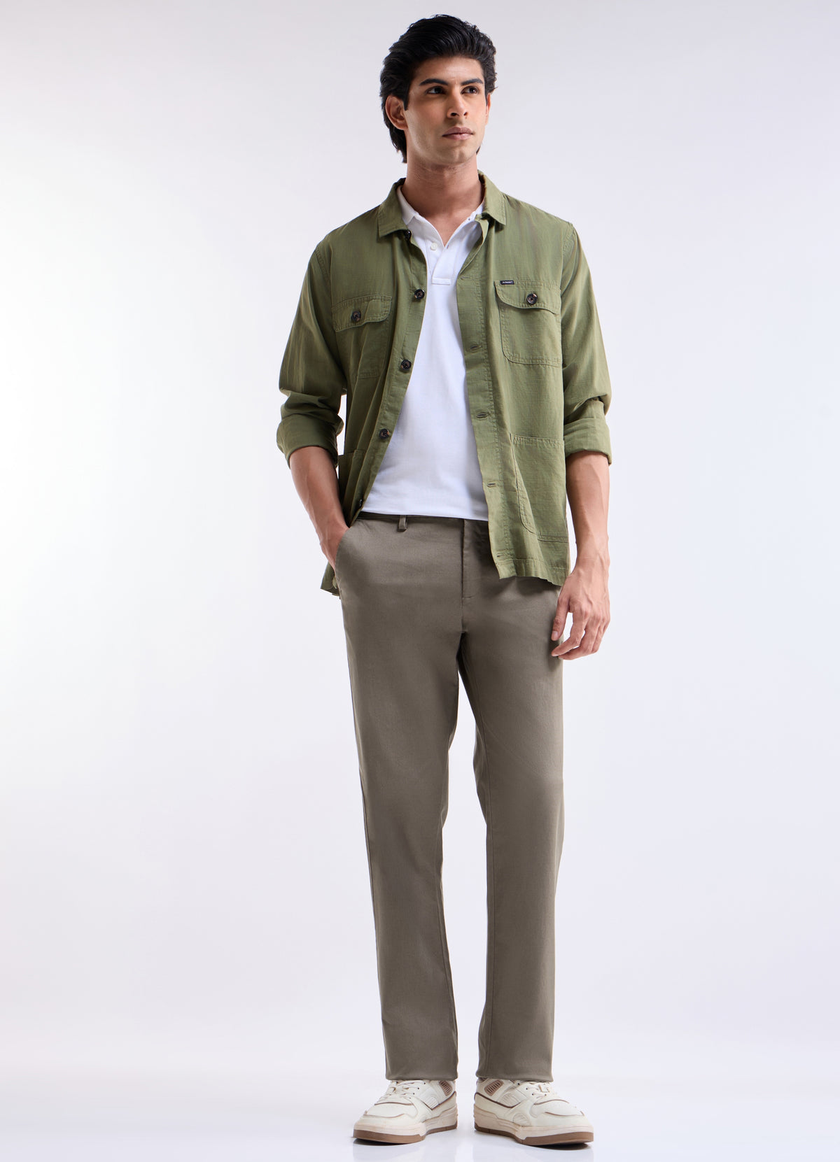 Solid Regular Fit Trousers - Lt Brown t4option_0