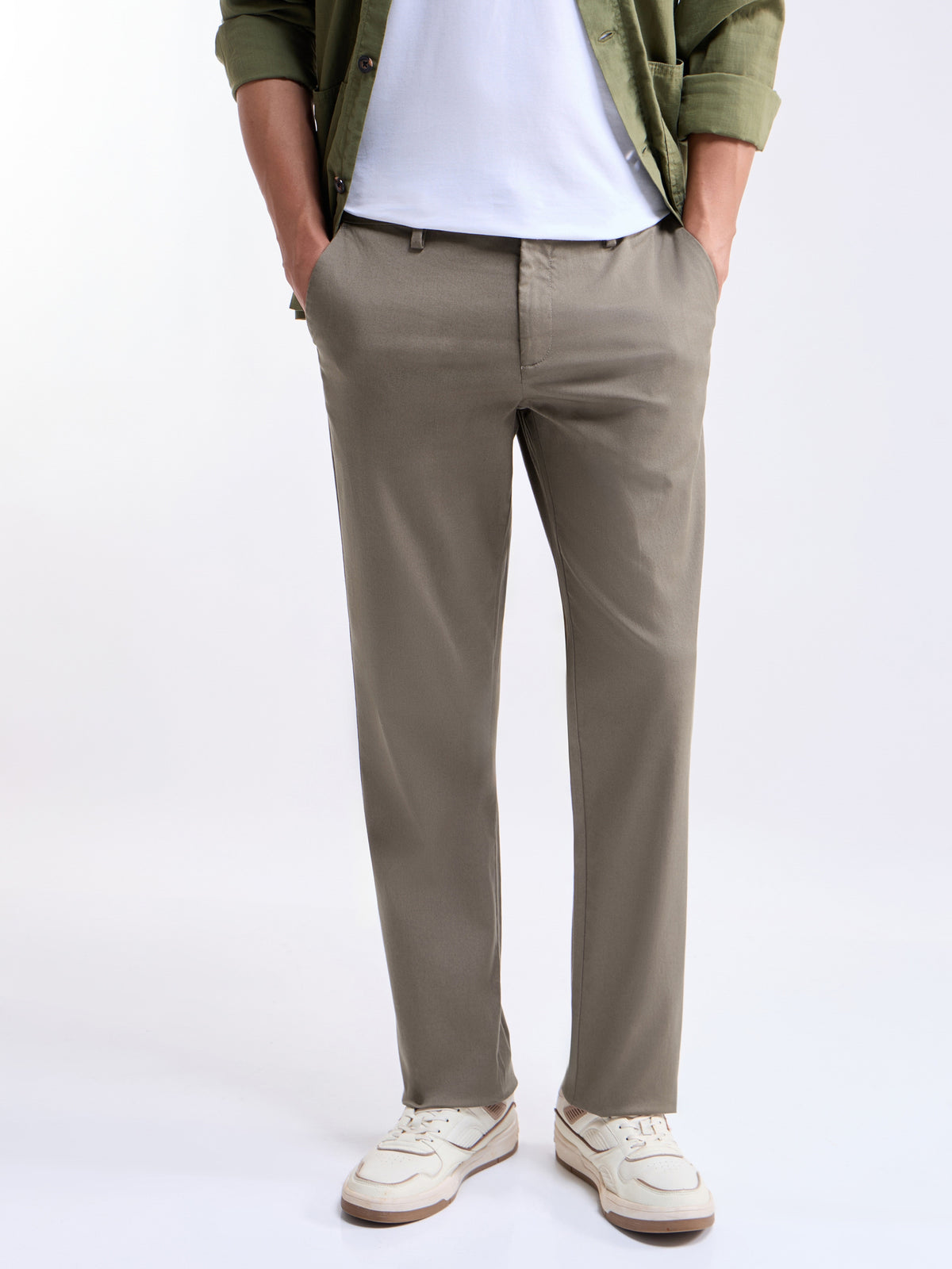 Solid Regular Fit Trousers - Lt Brown t4option_0