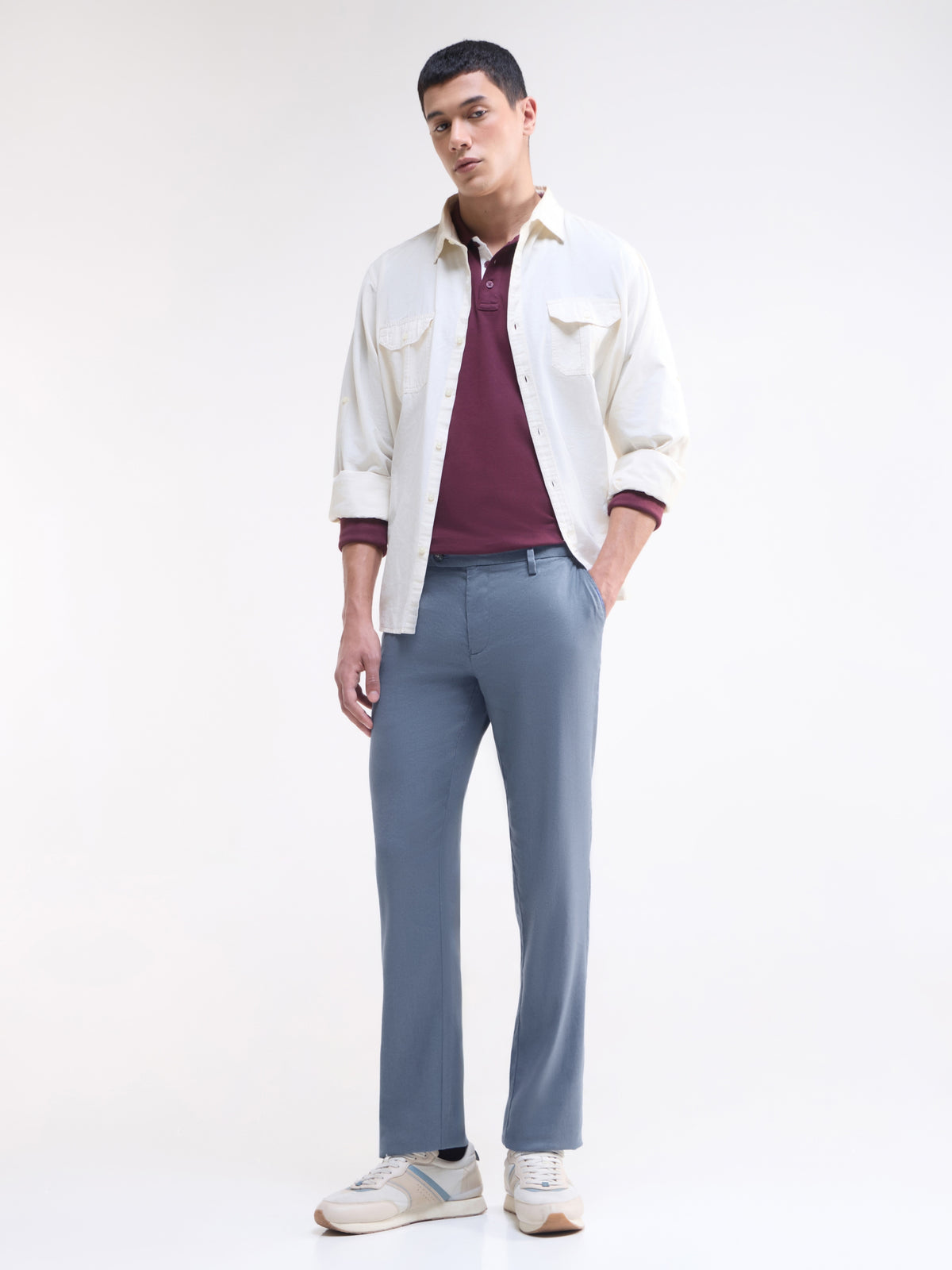 Solid Regular Fit Trousers - Gasoline t4option_0