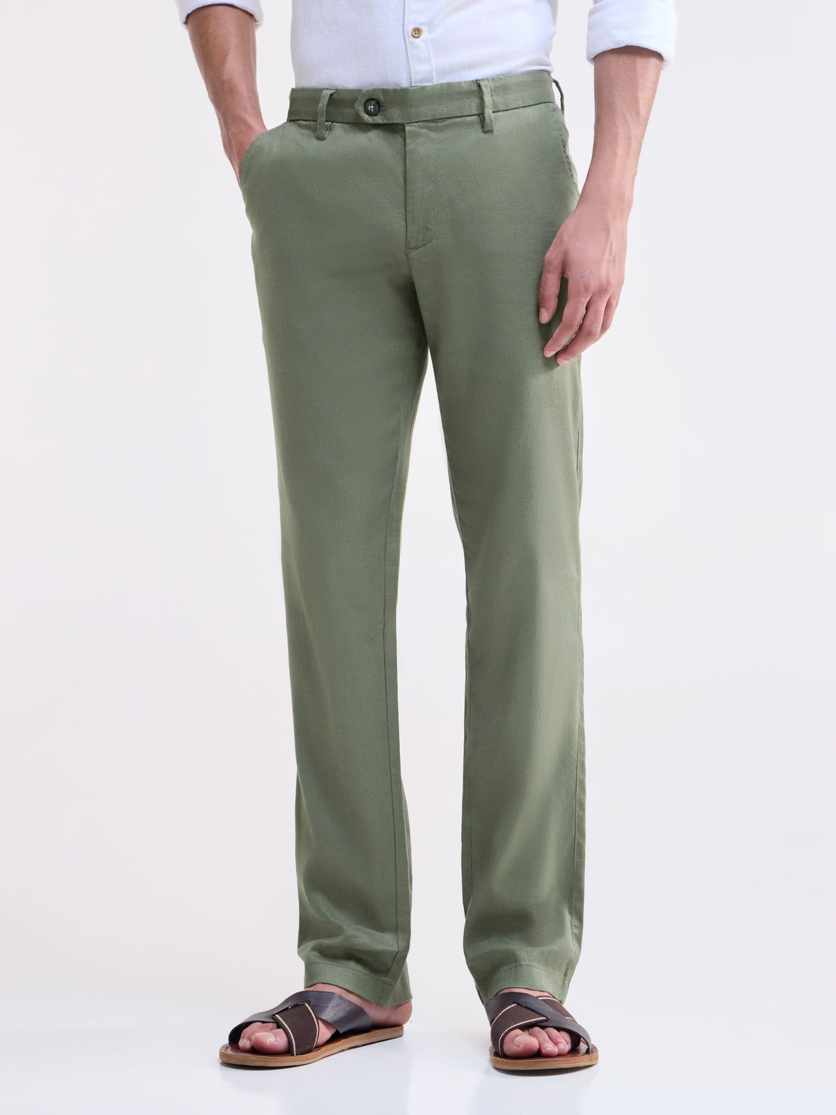 Solid Regular Fit Trousers - Olive t4option_1