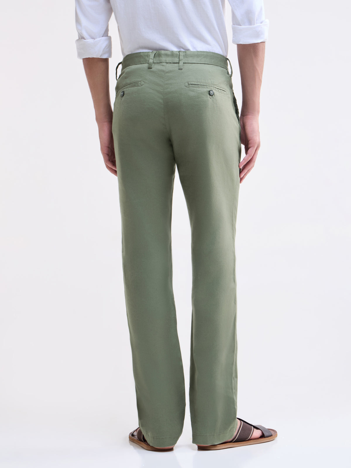 Solid Regular Fit Trousers - Olive t4option_1
