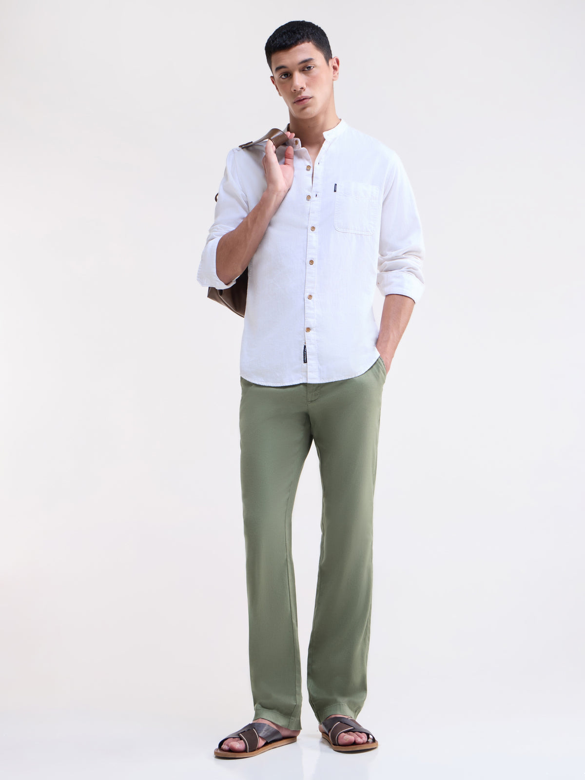 Solid Regular Fit Trousers - Olive t4option_1