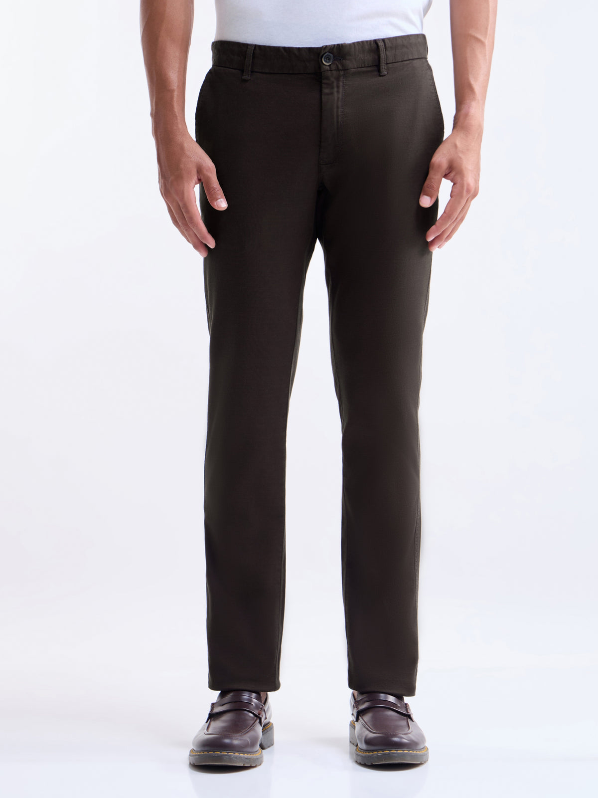 Solid Slim Fit Trousers - Choco t4option_0