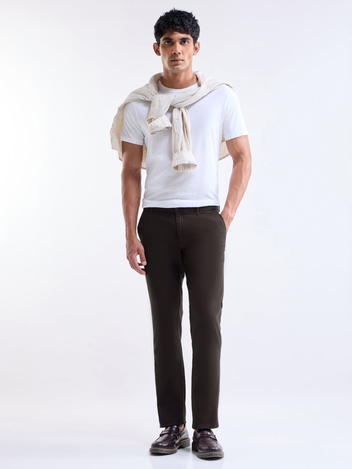 Solid Slim Fit Trousers - Choco t4option_0
