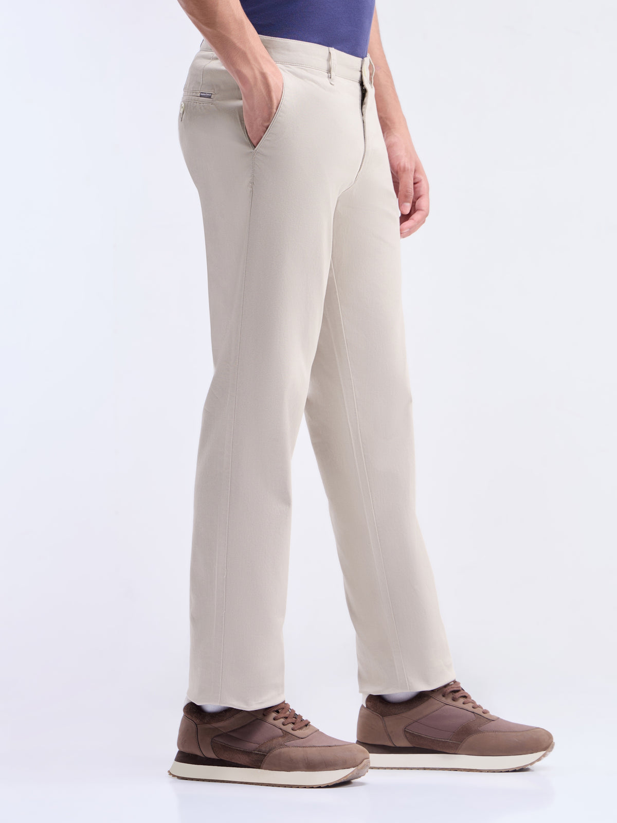 Solid Regular Fit Trousers - Beige t4option_0