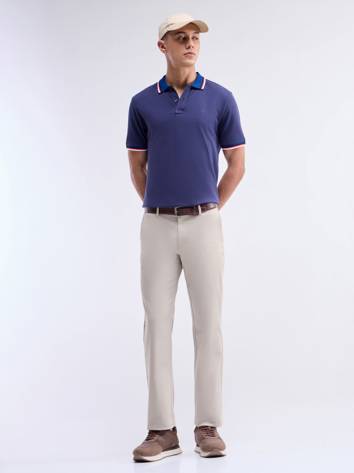 Solid Regular Fit Trousers - Beige t4option_0
