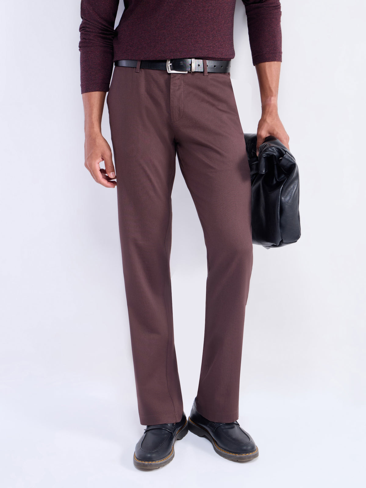 Solid Regular Fit Trousers - Brown t4option_1