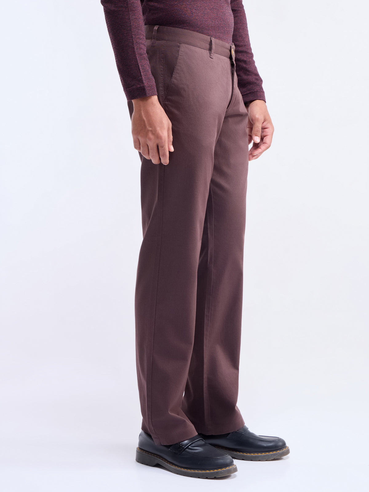 Solid Regular Fit Trousers - Brown t4option_1