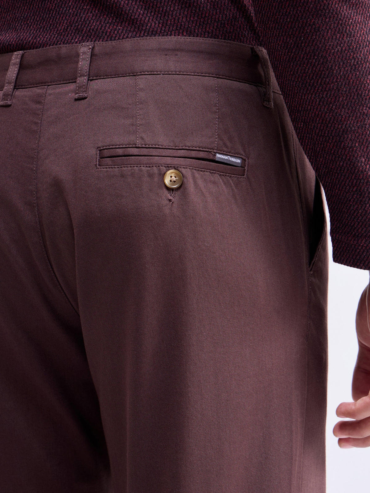 Solid Regular Fit Trousers - Brown t4option_1