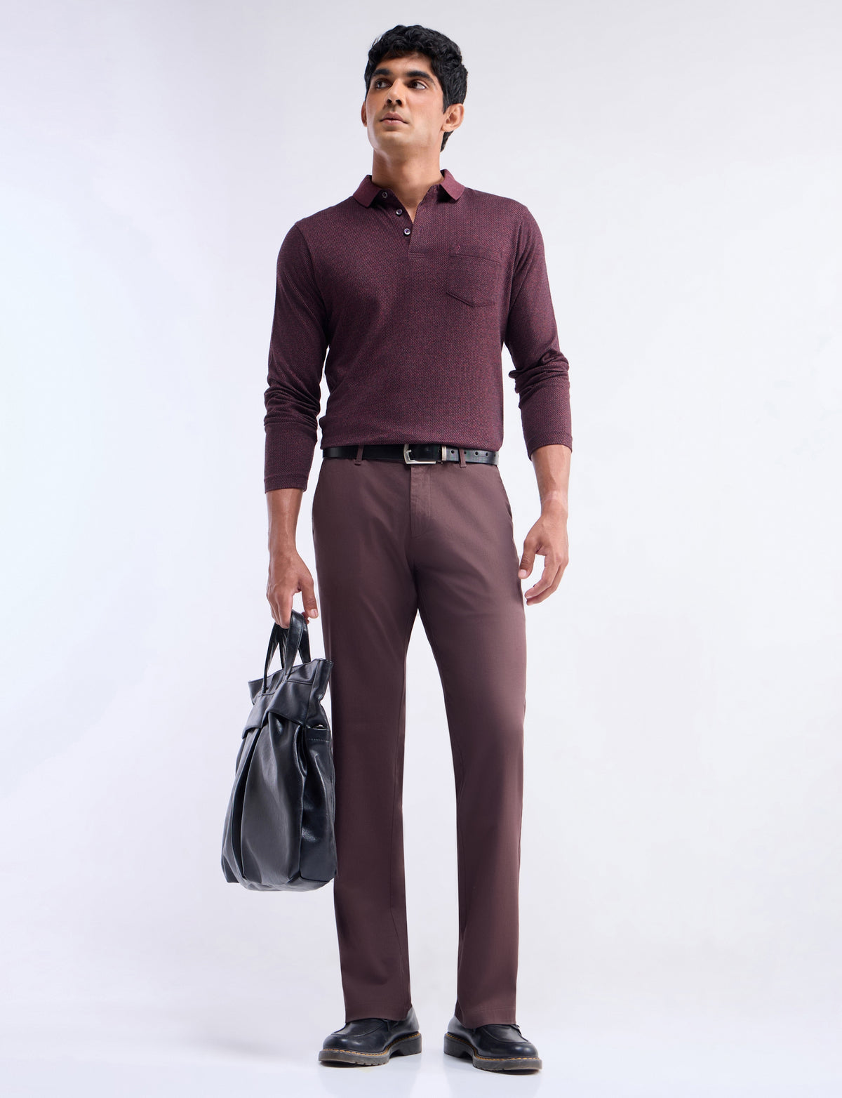 Solid Regular Fit Trousers - Brown t4option_1