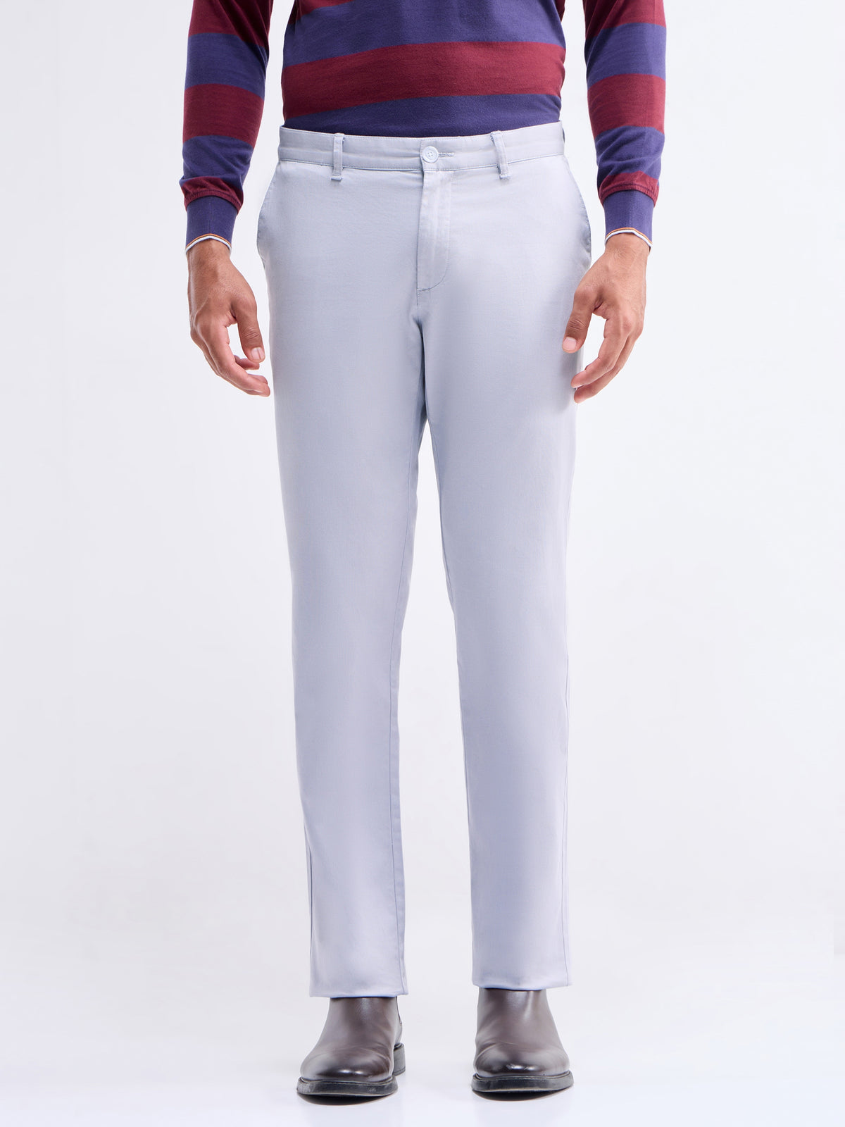 Solid Regular Fit Trousers - Sky t4option_2