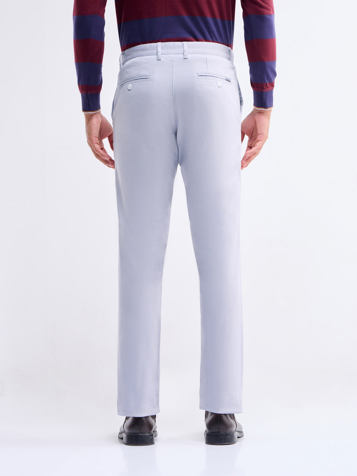 Solid Regular Fit Trousers - Sky t4option_2