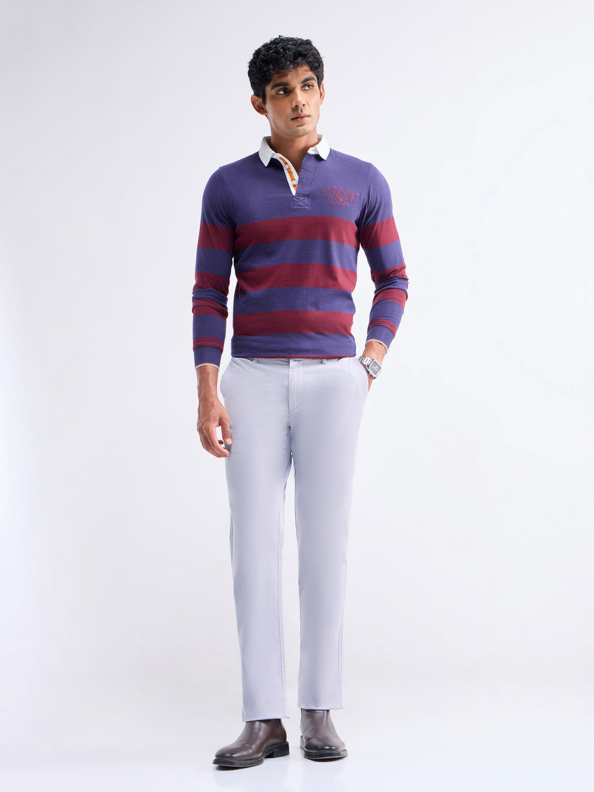 Solid Regular Fit Trousers - Sky t4option_2