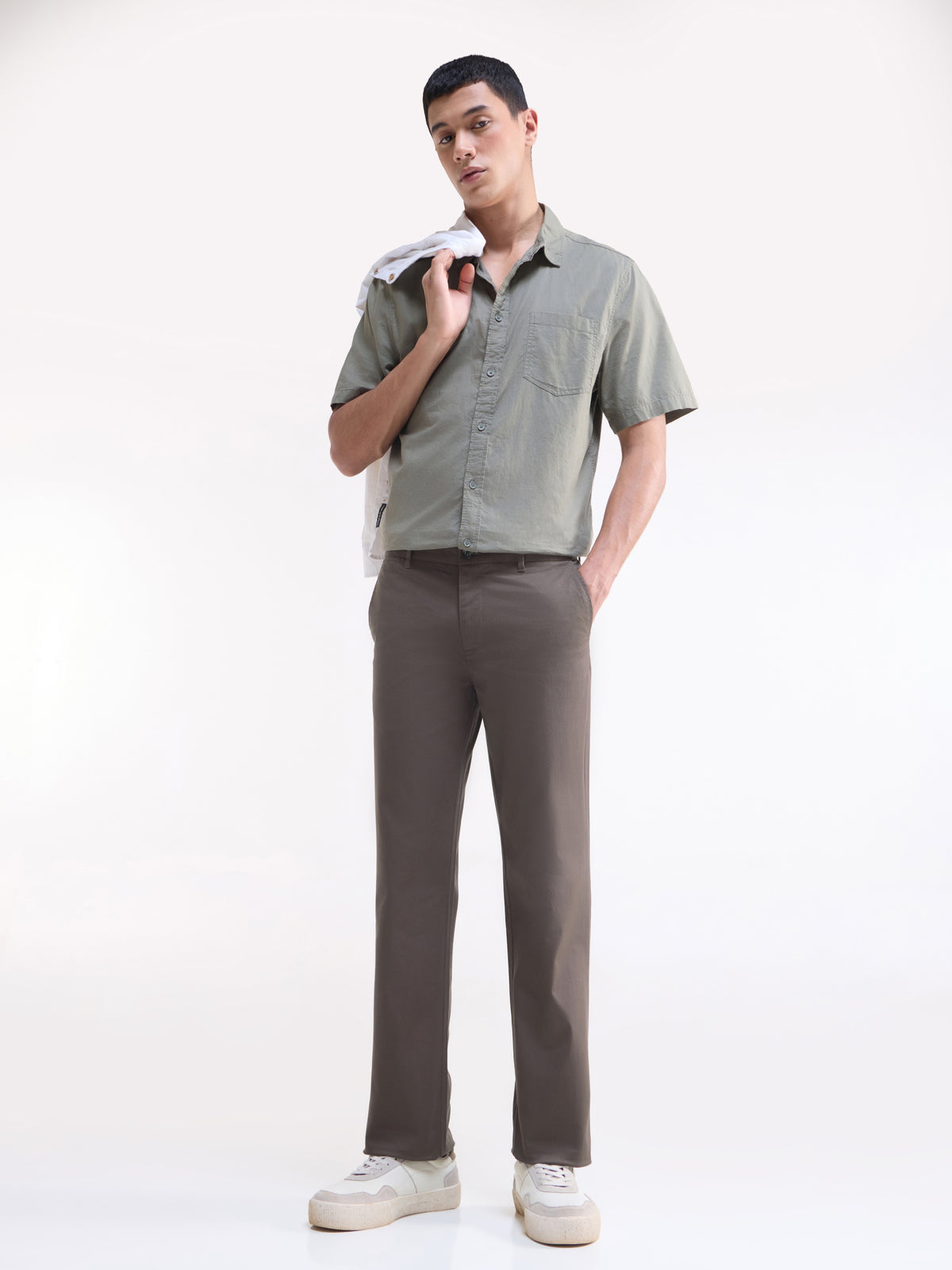 Solid Regular Fit Trousers - Brown t4option_0