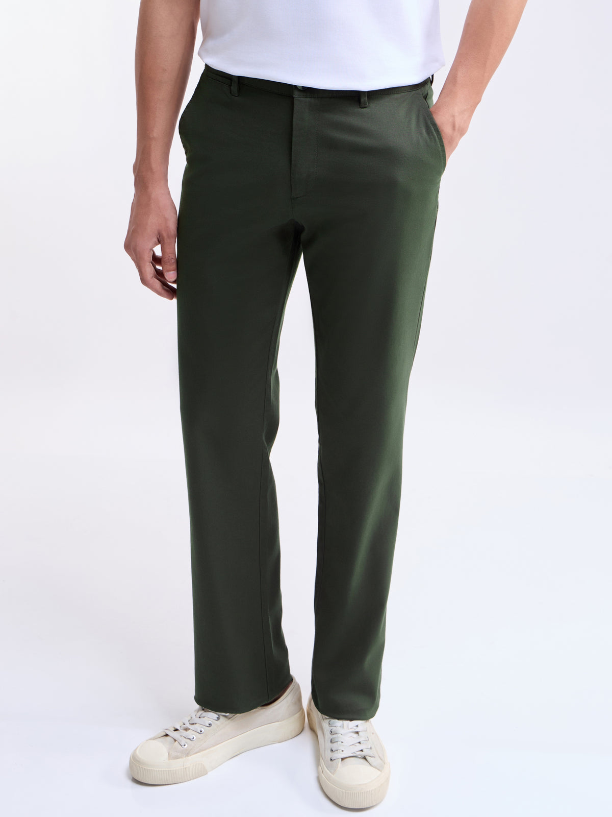 Solid Regular Fit Trousers - Olive t4option_1