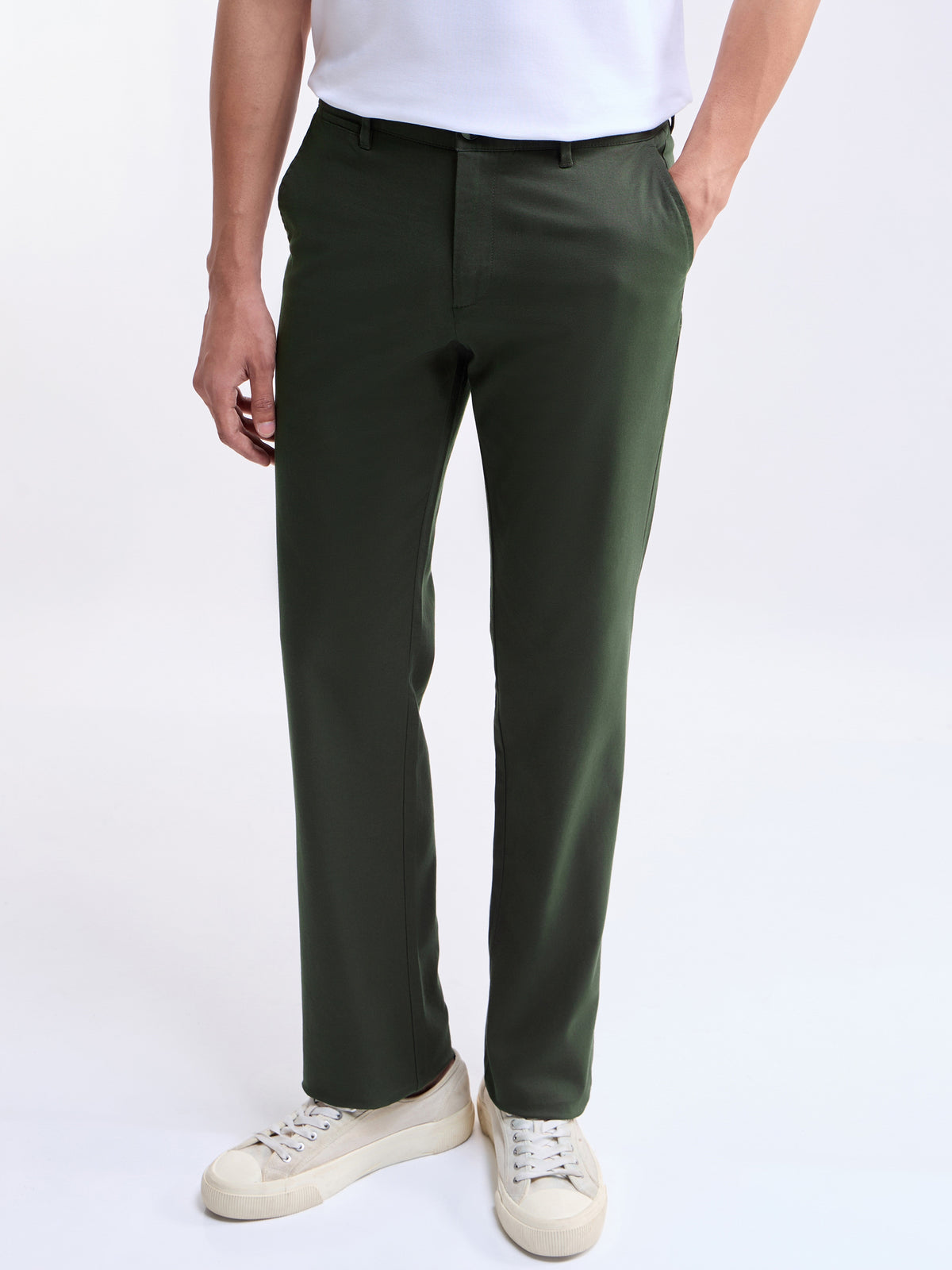 Solid Regular Fit Trousers - Olive t4option_1