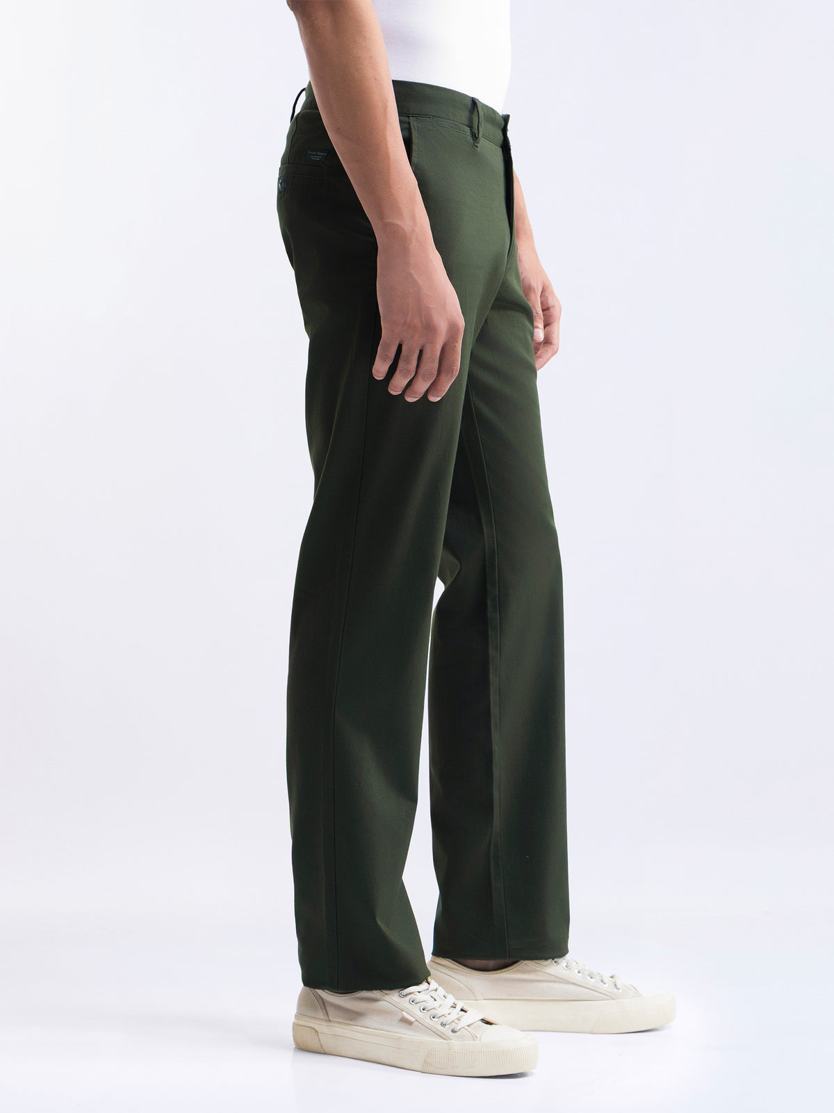 Solid Regular Fit Trousers - Olive t4option_1