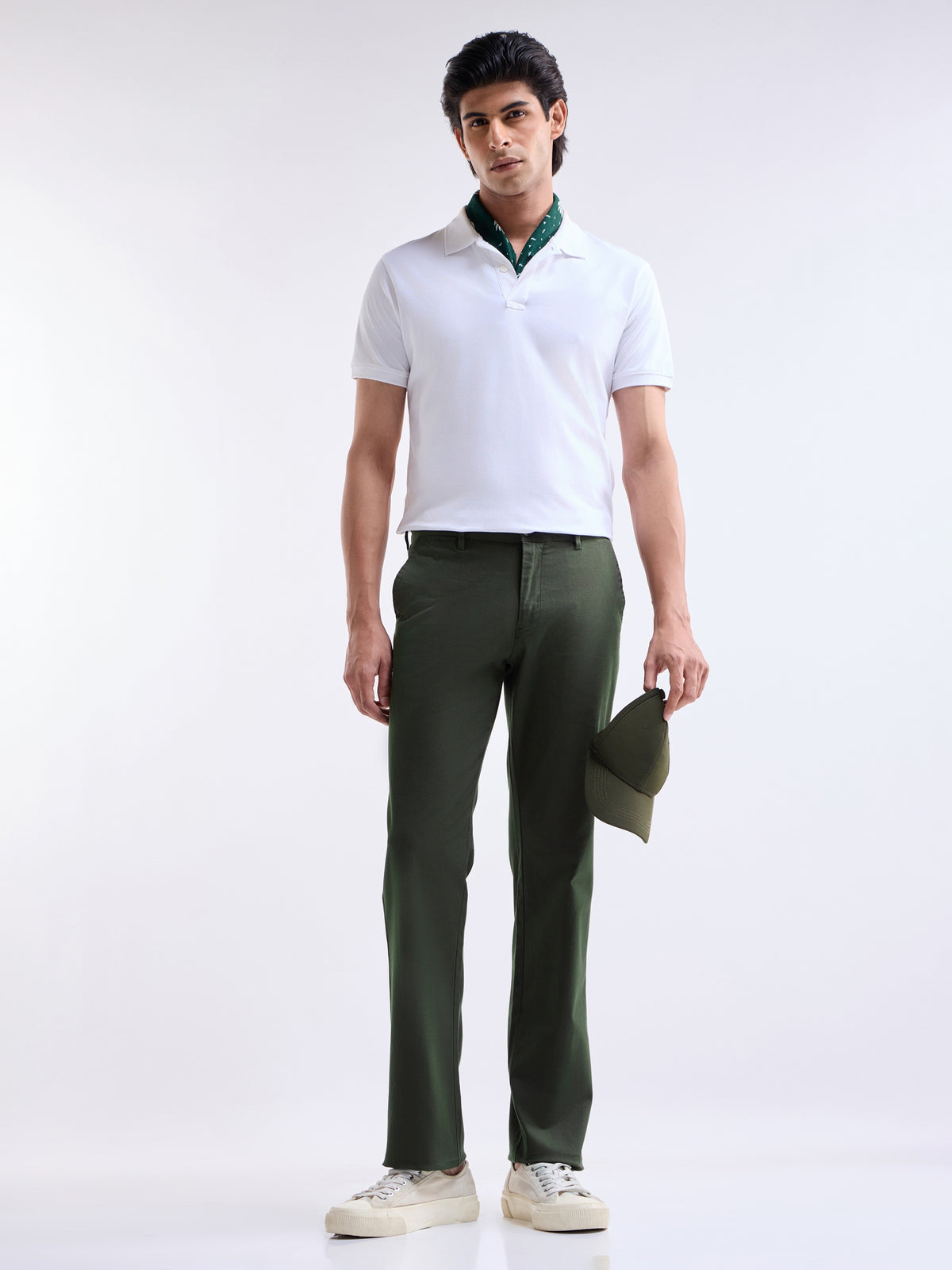 Solid Regular Fit Trousers - Olive t4option_1