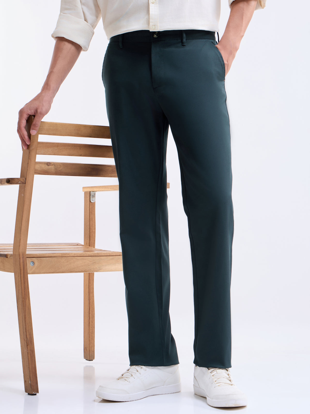 Solid Regular Fit Trousers - Pine t4option_2