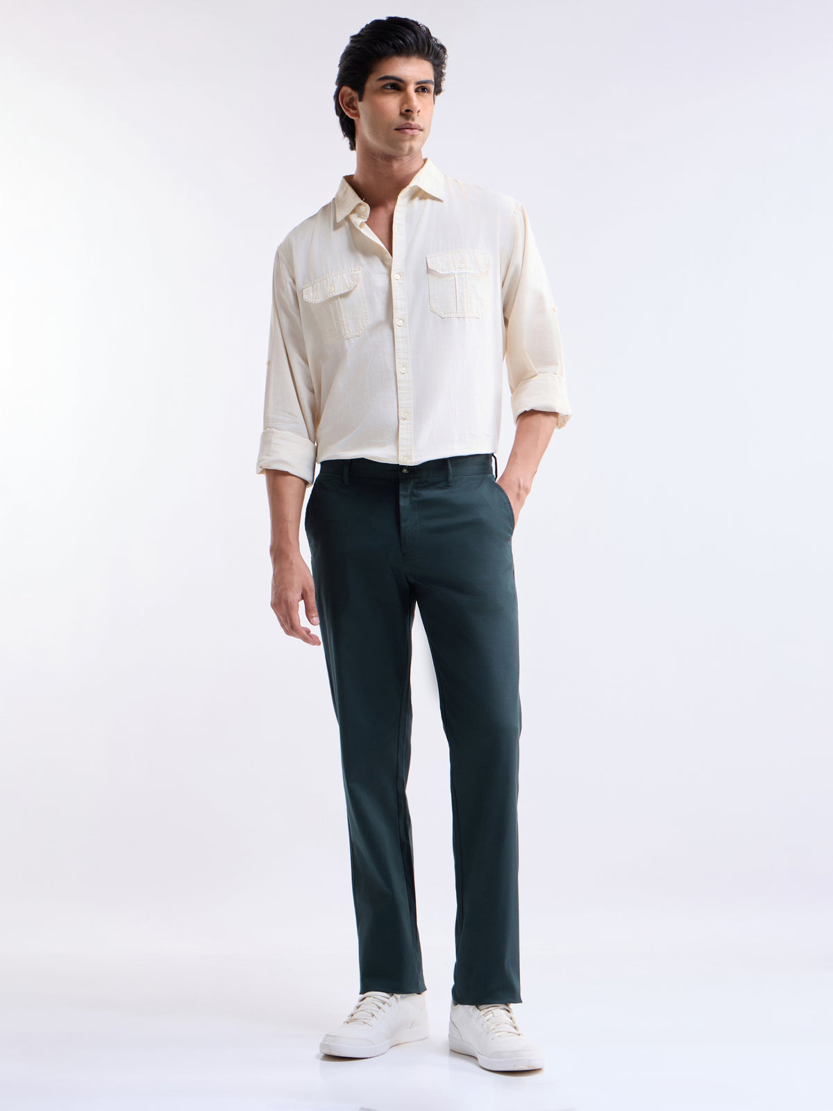 Solid Regular Fit Trousers - Pine t4option_2