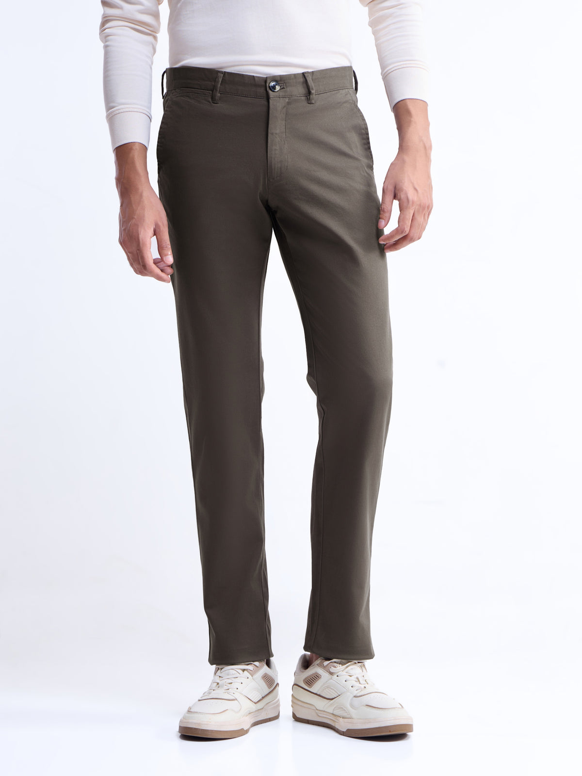 Solid Slim Fit Trousers - Brown t4option_0