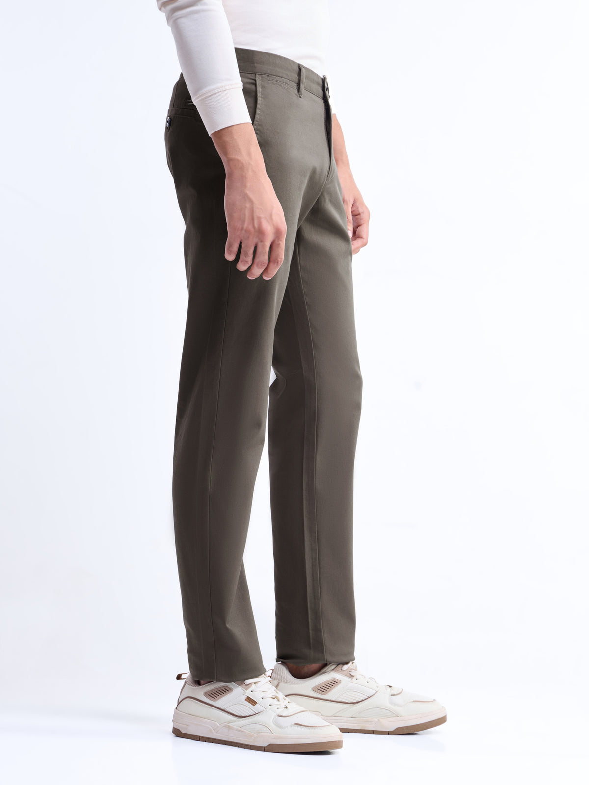 Solid Slim Fit Trousers - Brown t4option_0