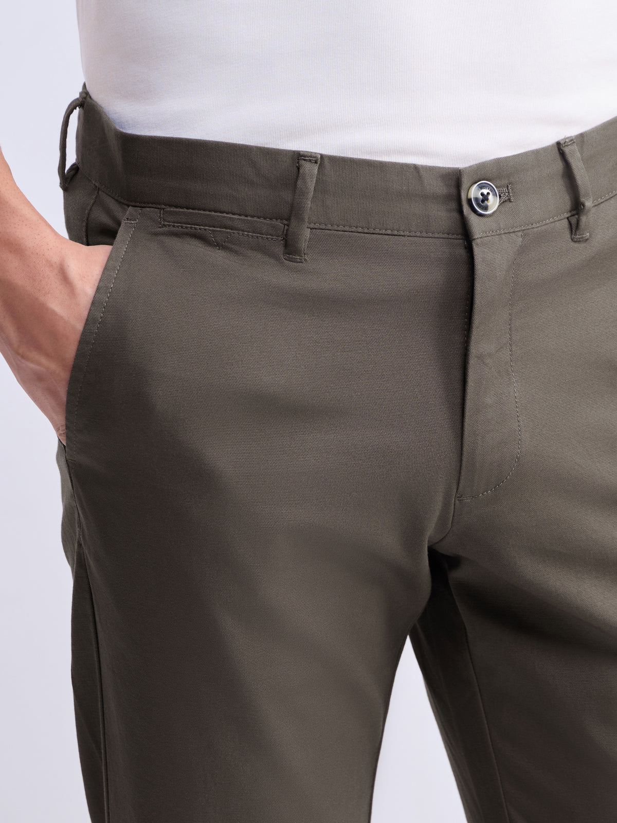 Solid Slim Fit Trousers - Brown t4option_0