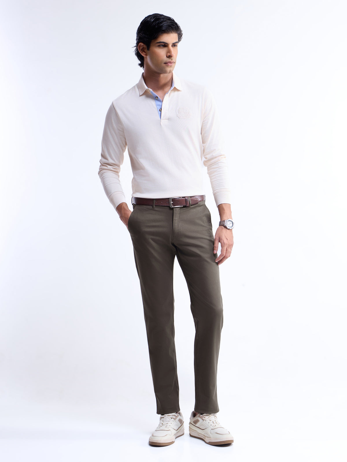 Solid Slim Fit Trousers - Brown t4option_0